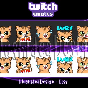 Lindo Naranja Gato Kitty LOL, Ríe, Hype, Lurk, Waving, Angry - 5 Twitch Sub Emotes Pack