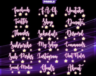 Pink Constellations, Starlight, milky way, star dust, pink stars - 18 Twitch Panel Package - Graphics for Streamer