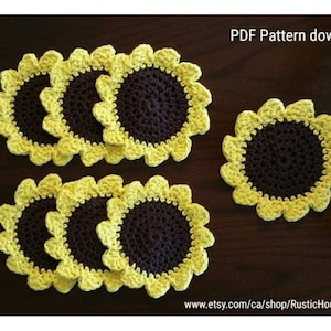 Patrón de posavasos de girasol a crochet (descarga en PDF)