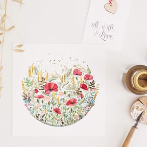 CARTE D'ART AQUARELLE | Ronde de coquelicots @laboutiquedemelimelo carte poétique, artisanat, créatrice française