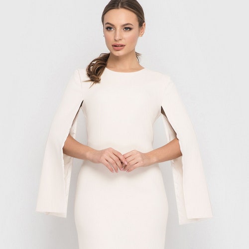 White Cape Pencil Dress Elegant Simple Short Wedding Dress - Etsy