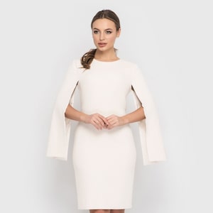 Structured cape sheath dress sale