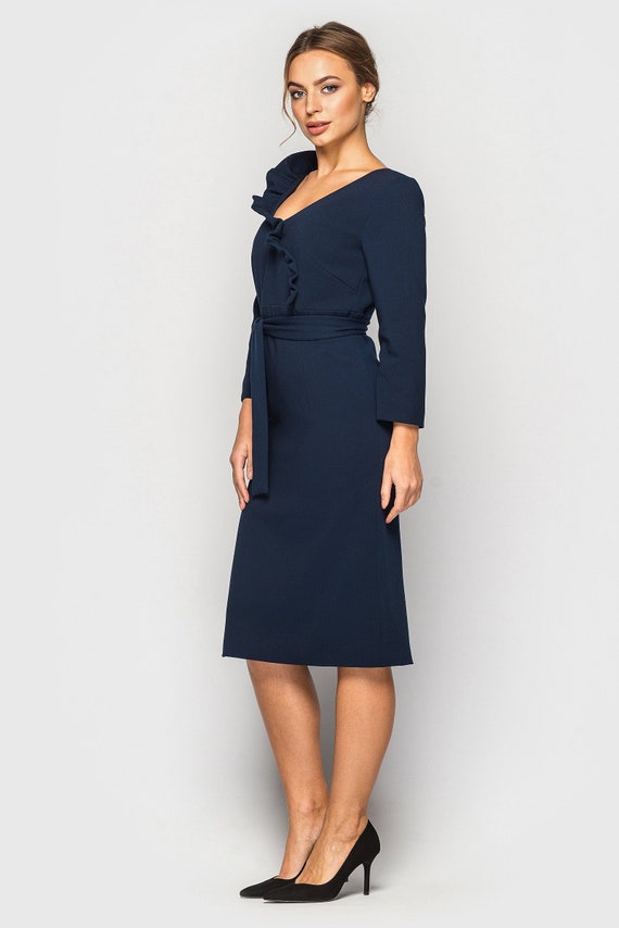 long sleeve midi wedding guest dress