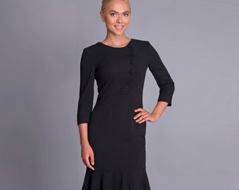 Black midi dress women, Chic business dress, Modern Work dress, Professional office attire, Modest elegant cocktail dress, Stylish workwear