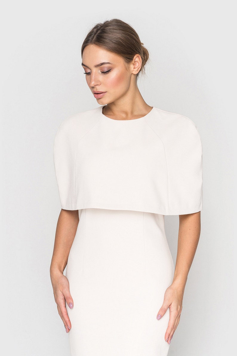 Short Wedding Dress With Cape White Casual Civil Wedding Dress