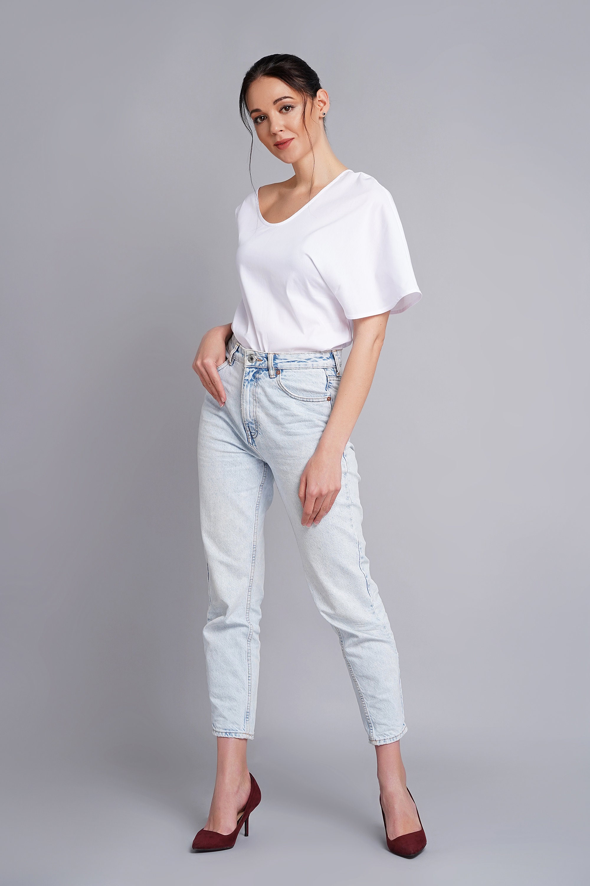 Assymetrical Top, White Cotton Blouse, Going Out Tops, Tops for Women