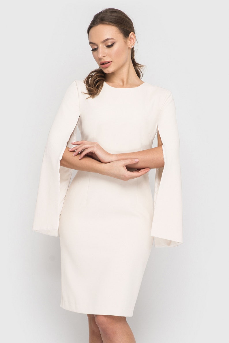 White Cape Sleeve Dress Minimalist Wedding Dress Wing Sleeve - Etsy Norway
