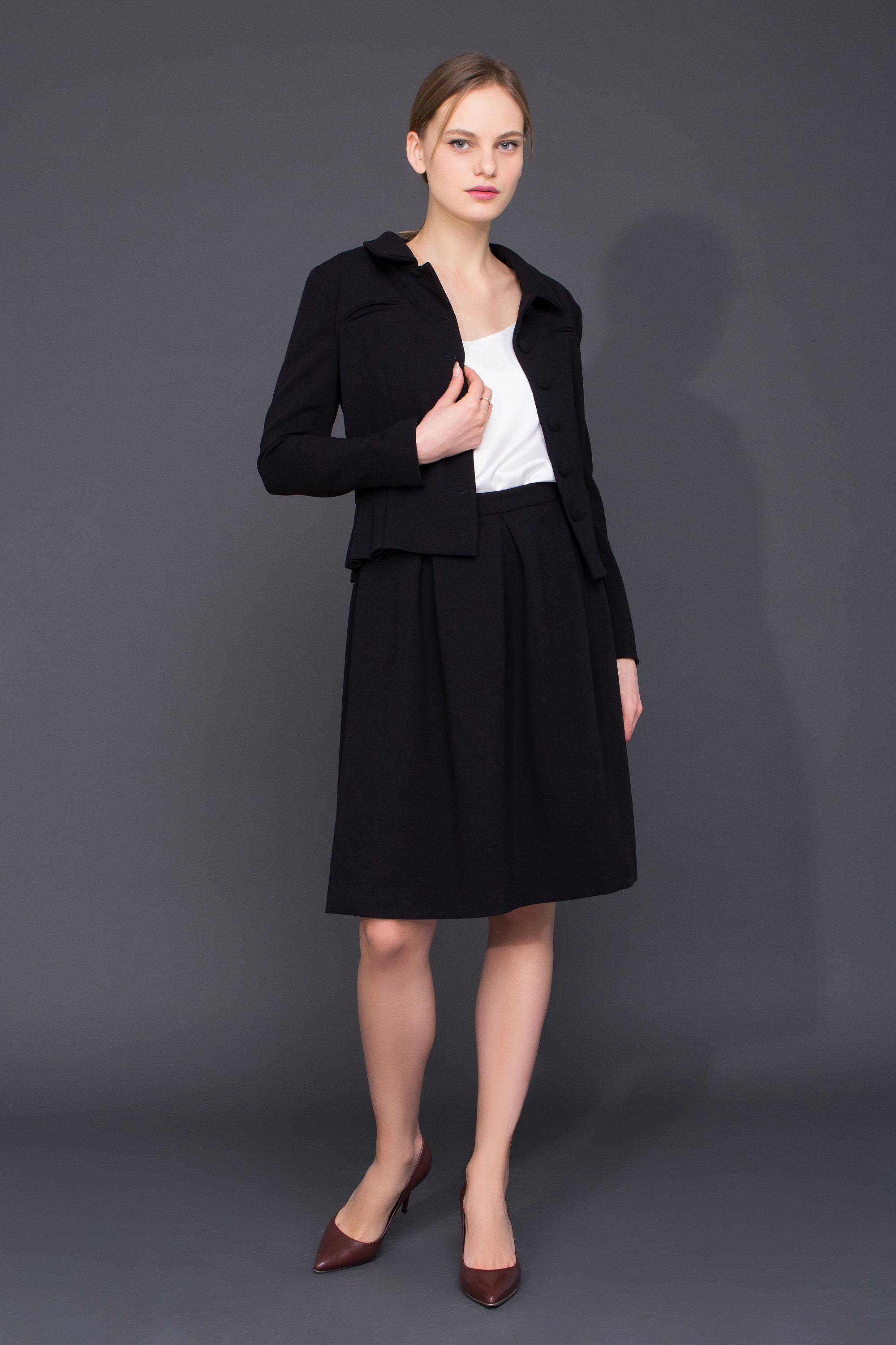 Black Women Suit, Women Skirt Suits Set, Long Sleeve Skirt Suit for