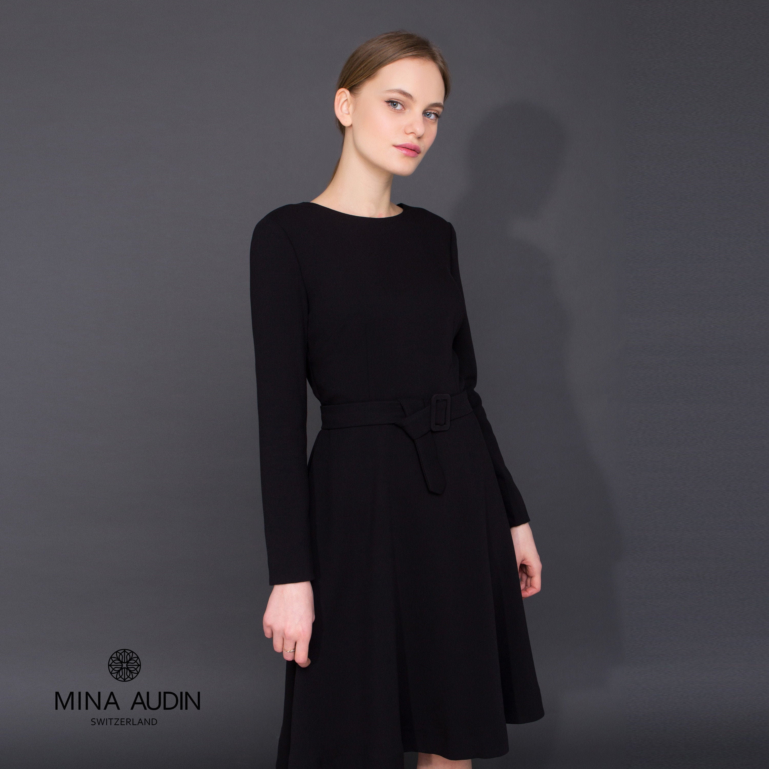 black midi dress long sleeve