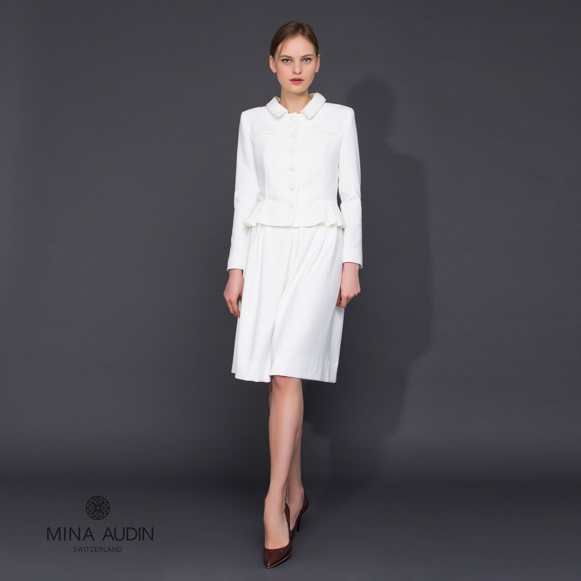 white skirt suit for wedding