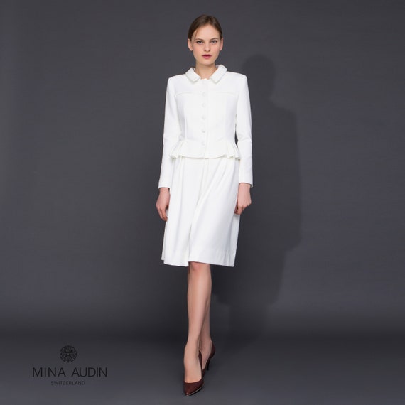 White Skirt Suit Women, Bridal White Wedding Suit, Elegant Skirt