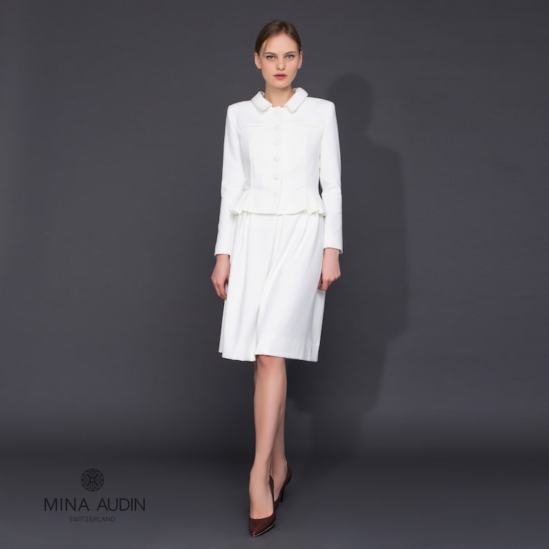 white skirt suit for wedding