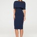 Blue cape dress for women, Midi elegant wedding guest dress, Mother of the bride dress, Mother of the groom dress, Dark blue pencil dress 