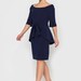 Midi dresses for women wedding guest, Mother of the bride groom dress, Navy blue boat neck pencil dress with removable peplum Cocktail Dress 