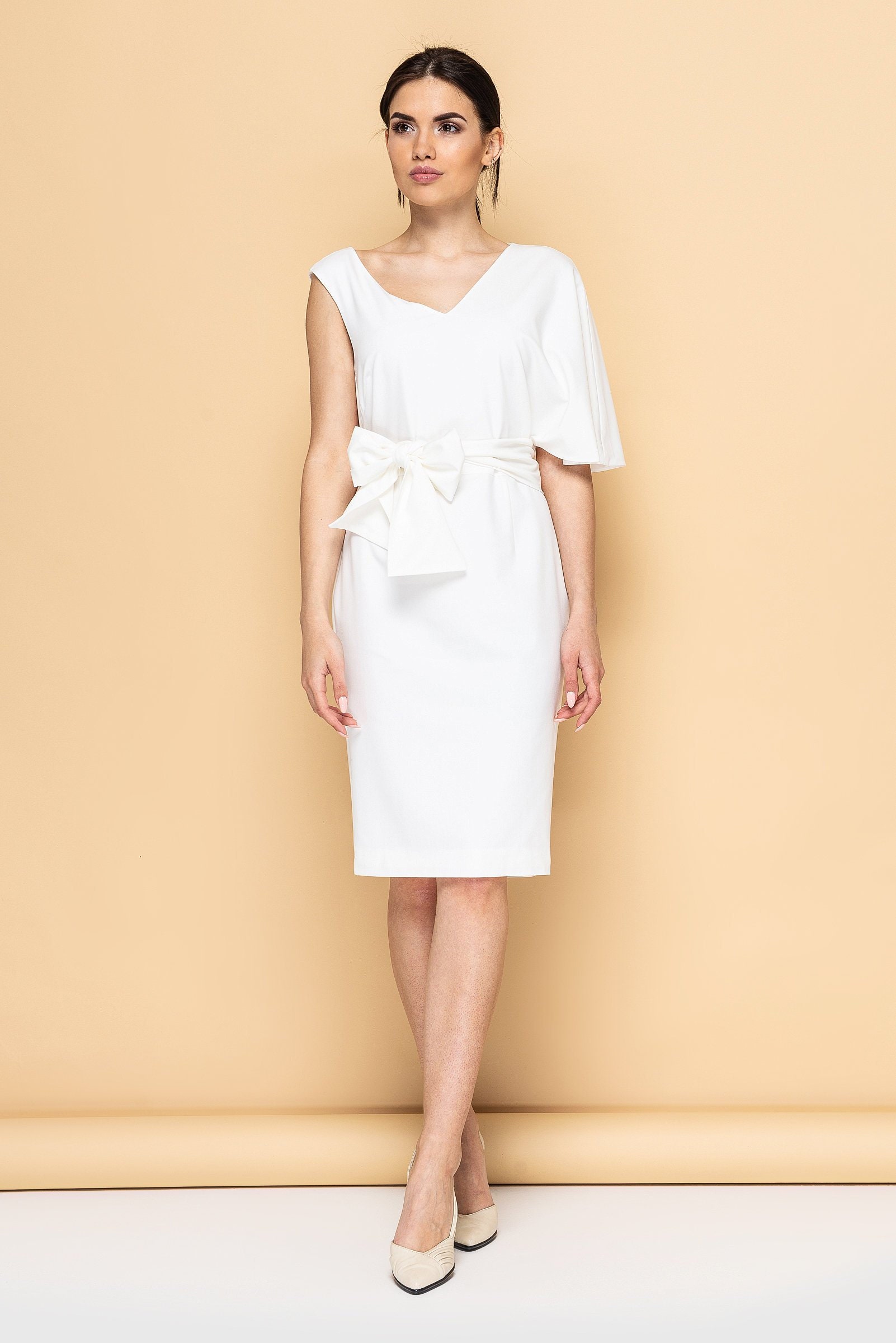 Asymetrical White Pencil Midi Dress Short Simple Wedding - Etsy