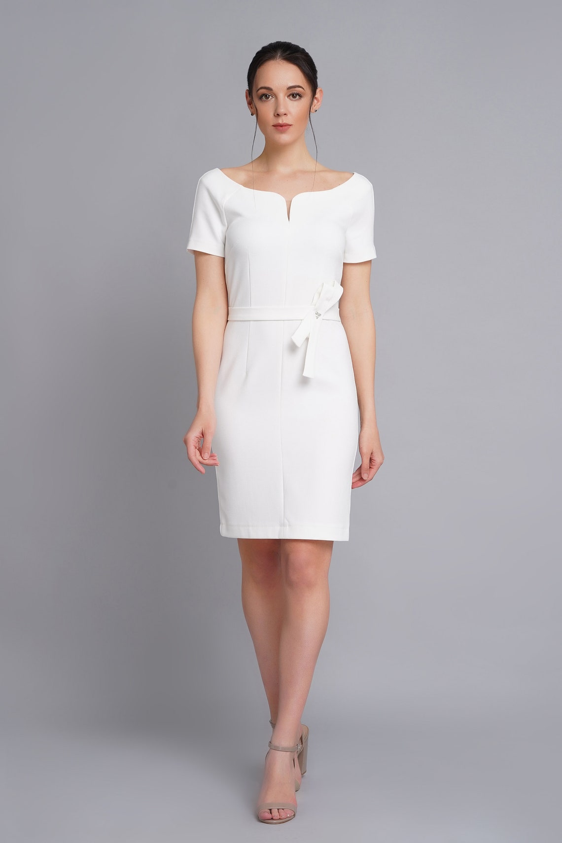Short Wedding Dress Simple Wedding Dress White Sheath Midi | Etsy