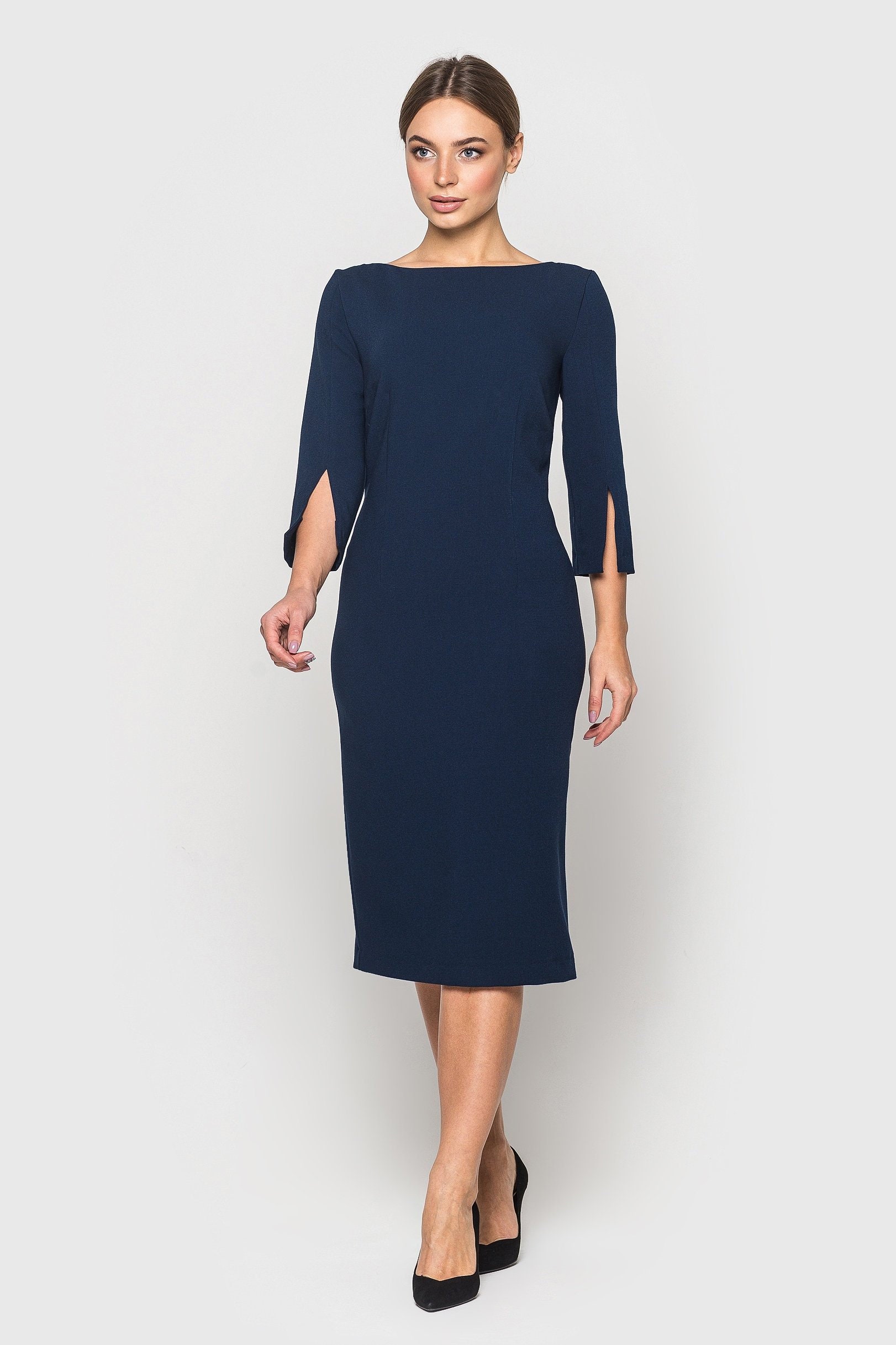 3 4 sleeve dresses for wedding guest