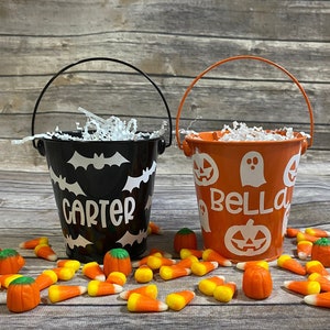 Personalized Halloween Metal Pails with Bats, Ghosts & Jack-O-Lanterns