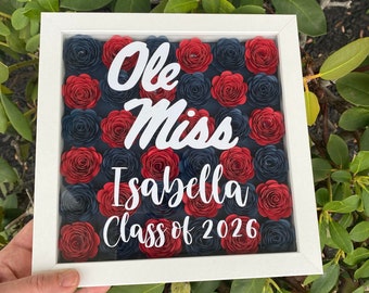 Personalized College Flower Shadow Box| Dorm  Decor|Decision Day| Graduation