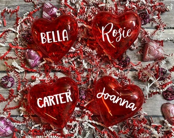 Personalized Valentine's Fillable Red Heart Plastic Containers - Kids