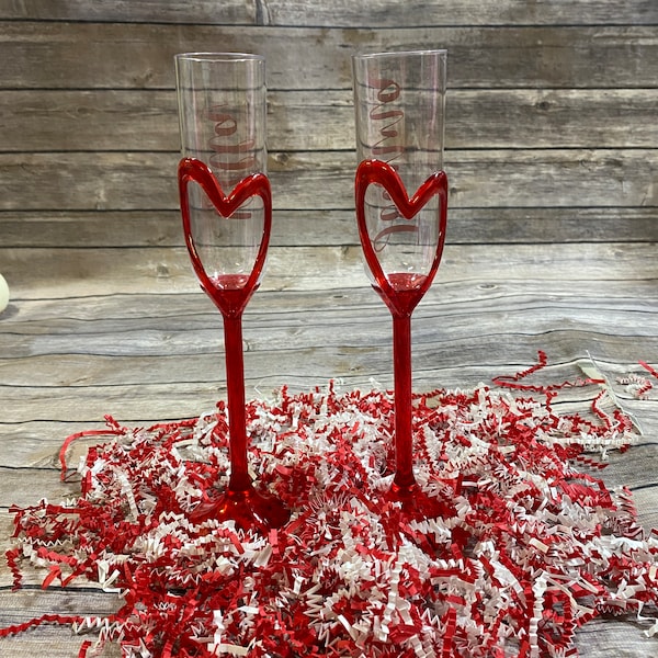 Personalized Galentine's Valentine's Day Heart Plastic Champagne Flutes