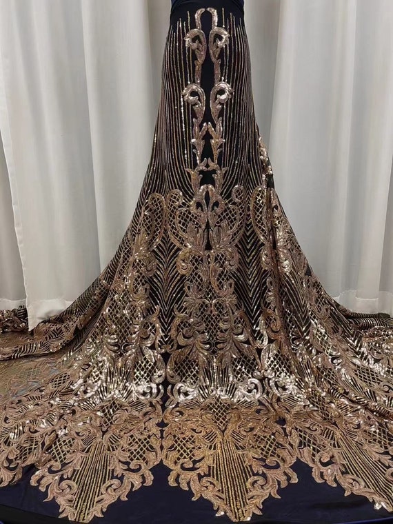 Fashion Sequins Lace Cotton Fabric High Quality Tulle Lace Bridal Fabric 5 Yards Embroidery Tissu Wedding Dress For Party Cloth Gold Purple
