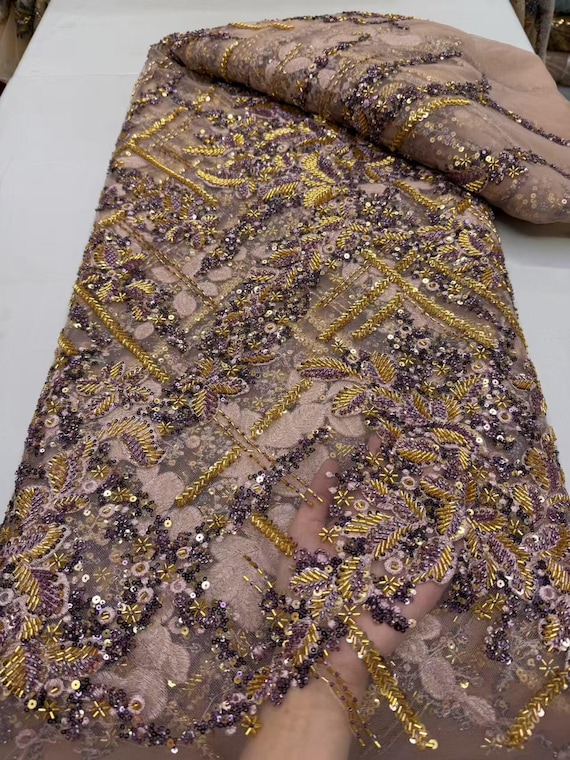 Tela de lentejuelas bordadas con brillo para vestido de novia