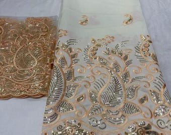 Conjunto de tela de encaje con lentejuelas, nueva costura de seda cruda de alta calidad, tela africana George azul, blanco y amarillo para mujer, vestido de novia de encaje de tul francés suizo