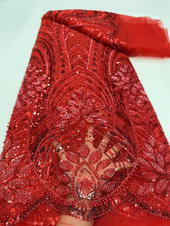 Embroidered Sequin Lace Fabric Beautiful Bridal Flash Beaded Fabric Wedding  Net Tulle Lace Yards/Lot Fabric For Women Party New Red Green