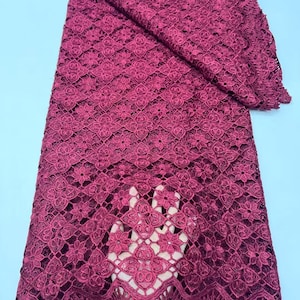 Cord Lace Fabric Embroidery Lace Guipure Fabric African Mesh Lace Cotton Fabric Women Dress 5 Yards Materials For Wedding Party Magenta Gold