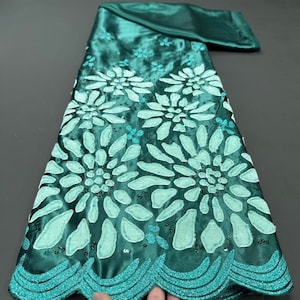 Flannel Velvet Fabric Latest Design African Sequin Lace Fabric 5 Yards Swiss Voile Lace Cotton Embroidery Tissu Blue Green Party Dress Red