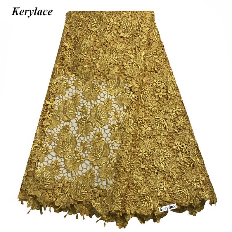 Gold Blue Sewing Crafts High Quality African Lace Fabric Bridal Embroidery Nigerian Style Cord Lace Guipure Lace Fabric Wedding Dresses Mesh