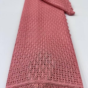 Latest Design Lace Fabric 5 Yards Lace Swiss Voile Cord Lace Fabric African Mesh Guipure Party Dress Embroidery Tissu Wedding Bridal Peach