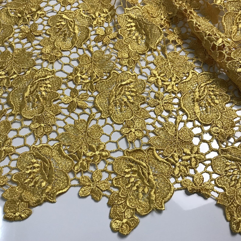 Gold Blue Sewing Crafts High Quality African Lace Fabric Bridal Embroidery Nigerian Style Cord Lace Guipure Lace Fabric Wedding Dresses Mesh