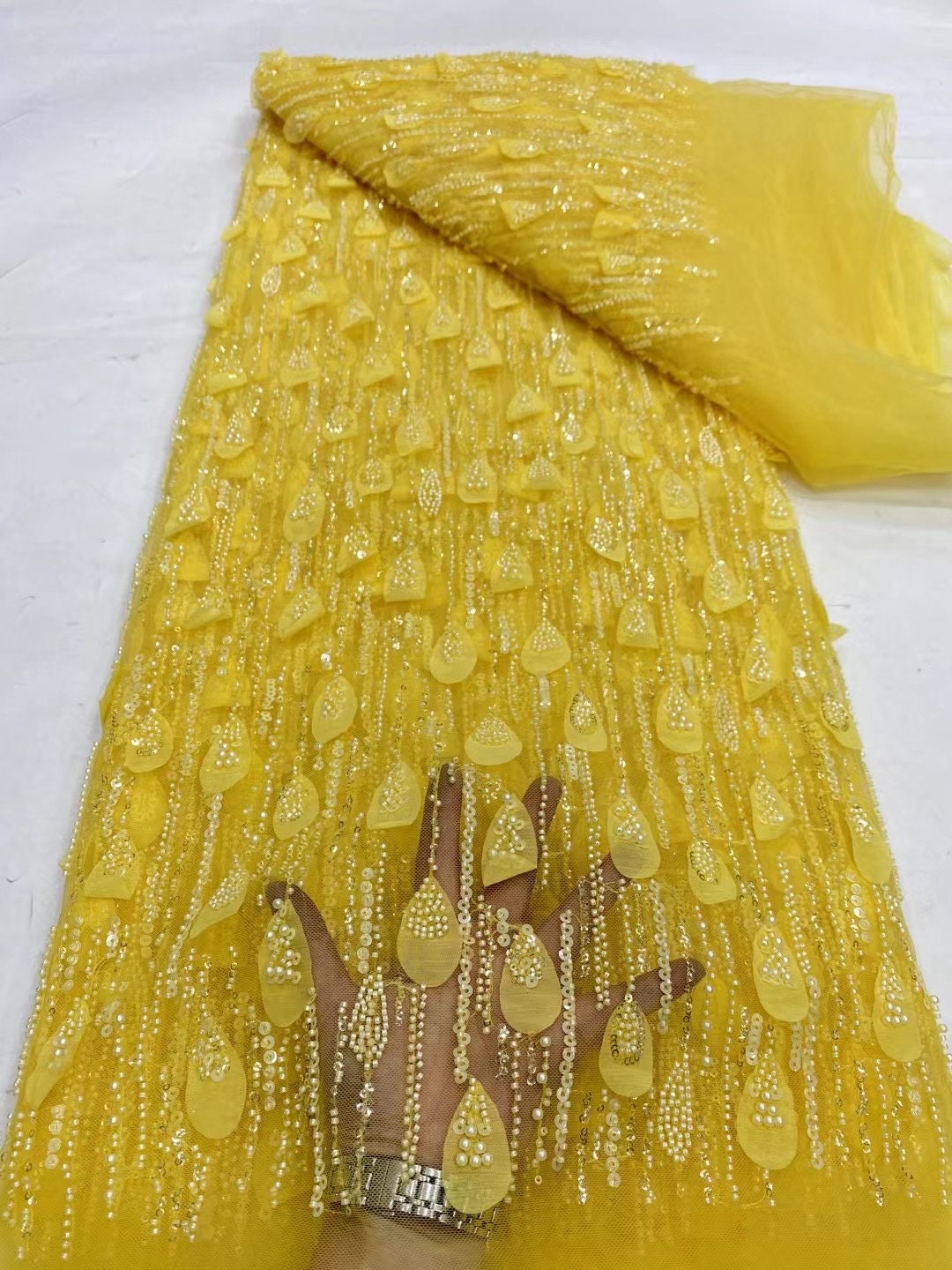 Embroidery Tulle Fabric Swiss Voile Heavy Beaded Fabric With Sparkle ...