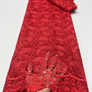 High Quality Lace Fabric African Lace Fabric 5 Yards Polyester Fabric Nigeria Guipure Cord Lace Mesh Wedding Dress Sewing Craft Textile Red
