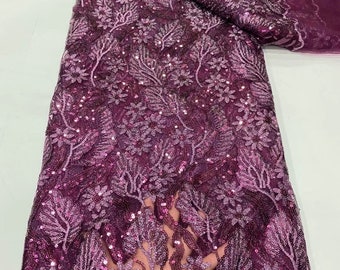 Tela bordada de 5 yardas de tul con encaje para vestido de novia, tejido de alta calidad con lentejuelas africanas, tela de gasa suiza, color verde oscuro y rojo