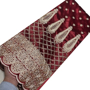 George Lace Fabric High Quality Raw Silk Embroidery Tissu African Lace Fabric Sewing Gold Line French Fabric Bridal Dress For Women Wine Red
