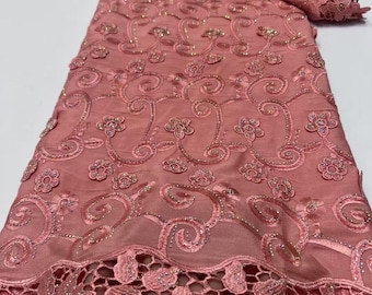 Tela de malla de gasa suiza con bordado de encaje y piedras, 5 yardas, para costura, manualidades, tela africana, vestido de novia, verde, nuevo