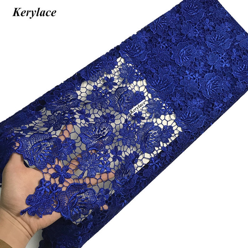 Gold Blue Sewing Crafts High Quality African Lace Fabric Bridal Embroidery Nigerian Style Cord Lace Guipure Lace Fabric Wedding Dresses Mesh
