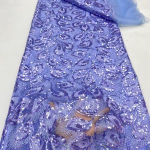 Tulle Lace Tissu High Quality Embroidery Textile Wedding Bridal Sequin Lace Fabrics Style 5 Yards African America Lace Fabric Mesh Sky blue