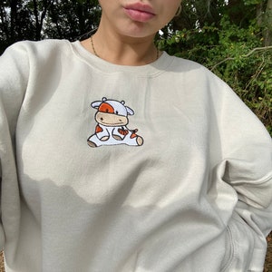 Pumpkin Cow Embroidered Halloween Sweatshirt