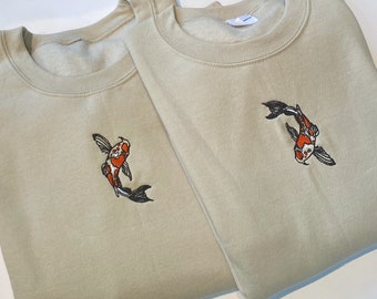 Koi Fish Trendy Matching Embroidered Sweatshirts