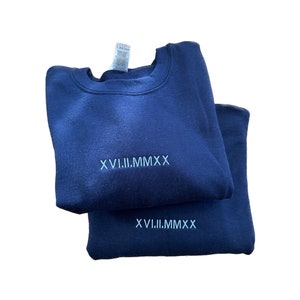 Custom Roman Numeral Sweatshirt, Anniversary Date with Initial on Sleeve, Valentines Day Gift, Anniversary Gift, Personalized Gift for Her