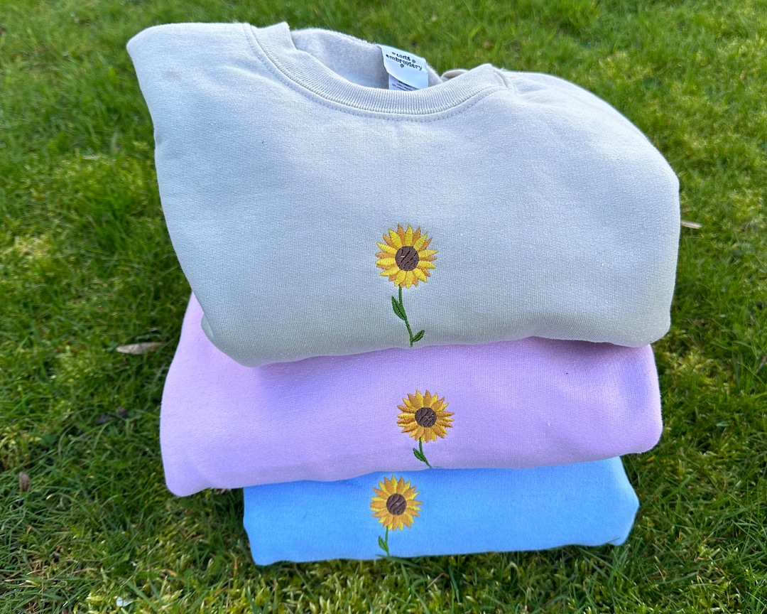 Beautiful Embroidered Sunflower Sweatshirt Cosy Gift Ideas Etsy
