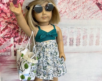 At the Beach! Stunning 7 Piece Outfit for American Girl, Our Generation, My London Girl - 18" Doll Clothes - Liberty Fabric