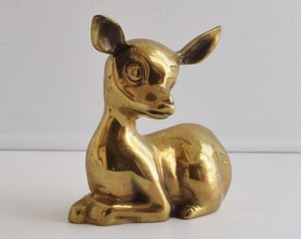 Cast Brass Fawn Figurine 6-7/8&quot; Tall Metal Bambi Statue Baby Deer