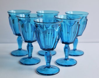 Set of 6 Blue Wine Goblets/ 4Fl Oz Wine Glasses/