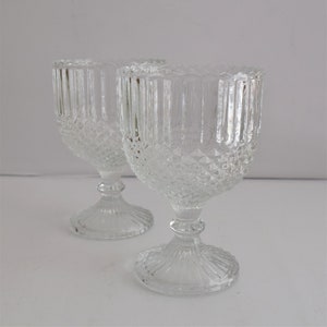 Set of 2 Clear Glass Anchor Hocking Goblets Large Glass Chalice Candy Dish