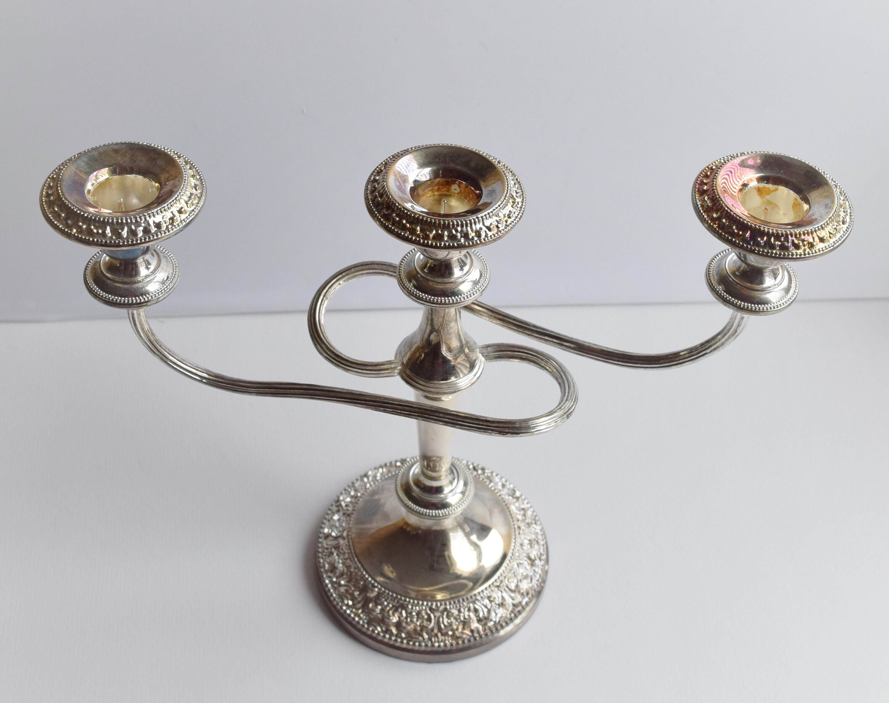Silver Plated Three-Candle Candelabra 9-1/2